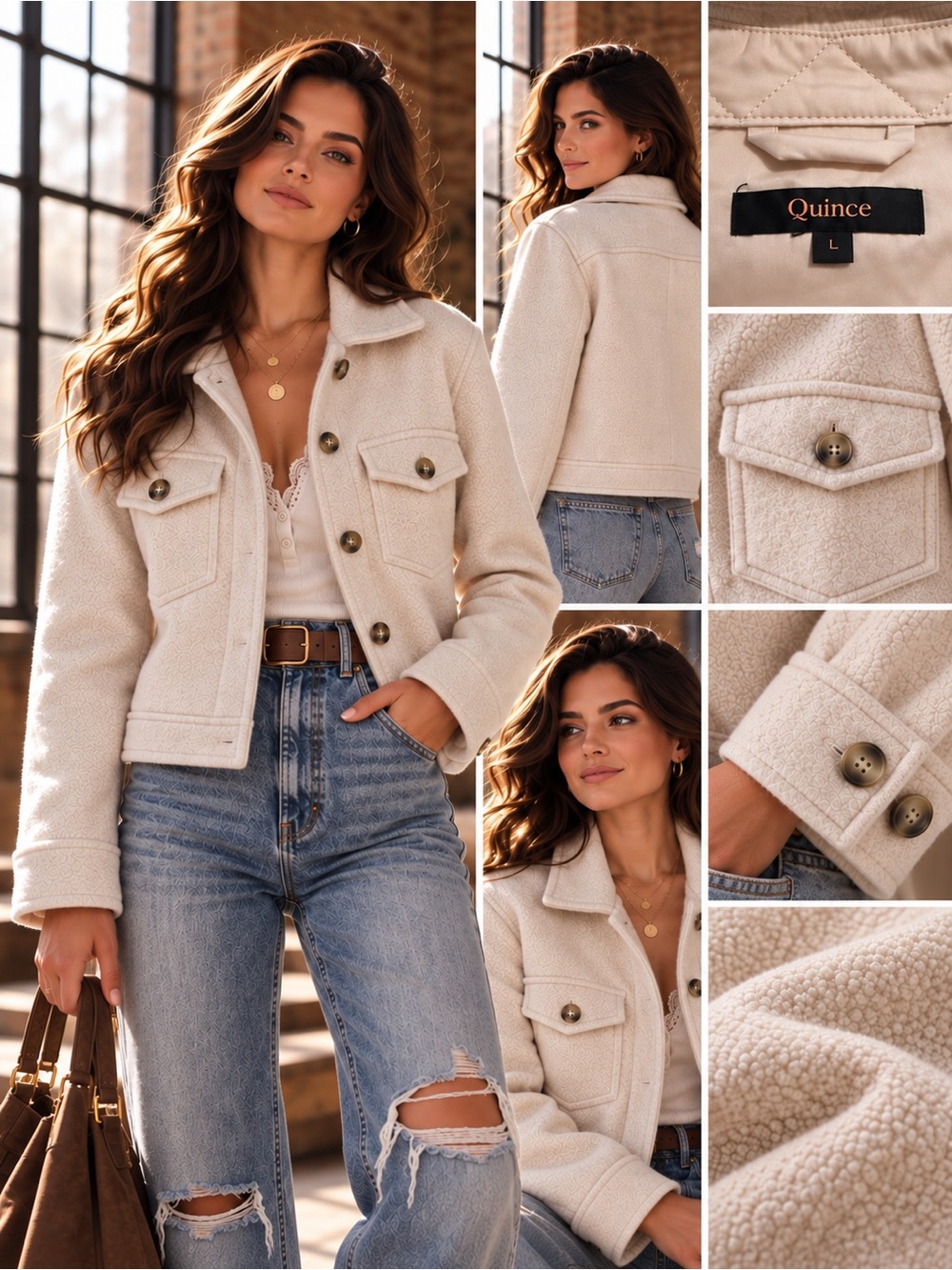 Quince Cream Teddy Bouclé Merino Wool Button Jacket Size Large NWOT